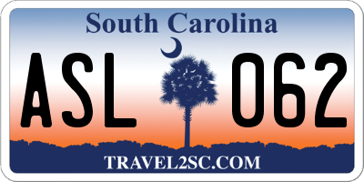 SC license plate ASL062