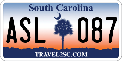 SC license plate ASL087