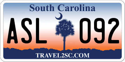 SC license plate ASL092