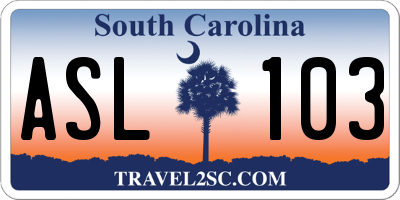 SC license plate ASL103