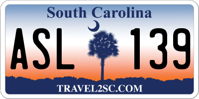SC license plate ASL139