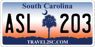 SC license plate ASL203