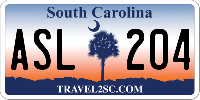 SC license plate ASL204