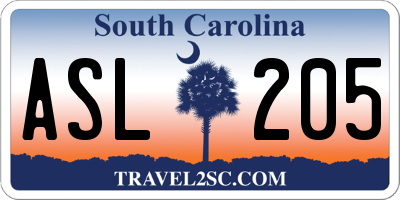SC license plate ASL205