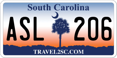 SC license plate ASL206