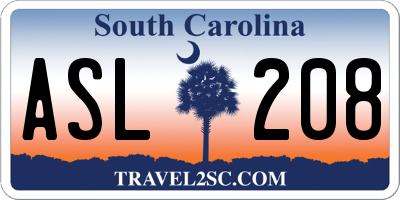SC license plate ASL208
