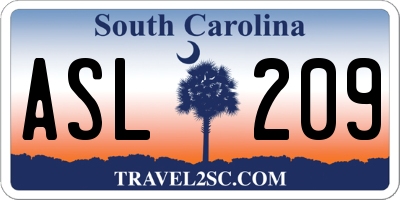 SC license plate ASL209