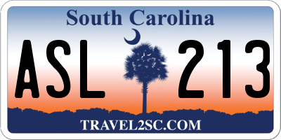 SC license plate ASL213