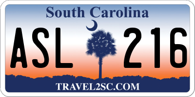 SC license plate ASL216