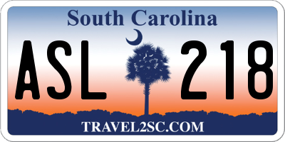 SC license plate ASL218