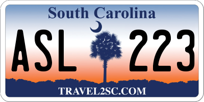 SC license plate ASL223