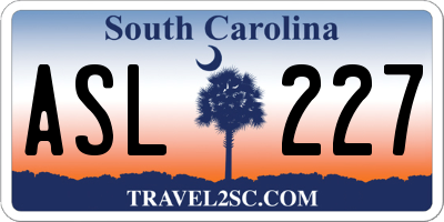 SC license plate ASL227