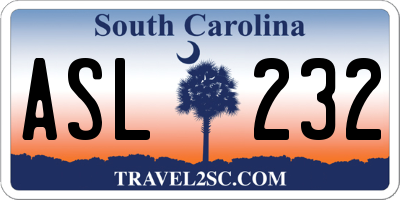 SC license plate ASL232