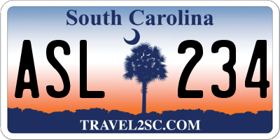 SC license plate ASL234