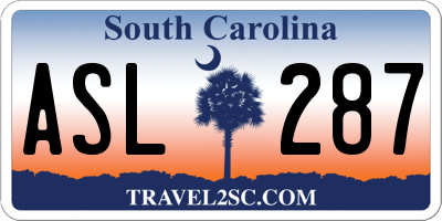 SC license plate ASL287
