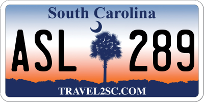 SC license plate ASL289