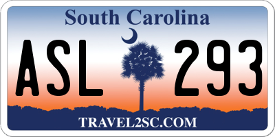 SC license plate ASL293