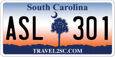 SC license plate ASL301