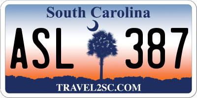 SC license plate ASL387