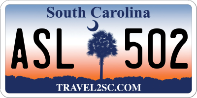 SC license plate ASL502