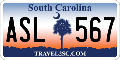 SC license plate ASL567
