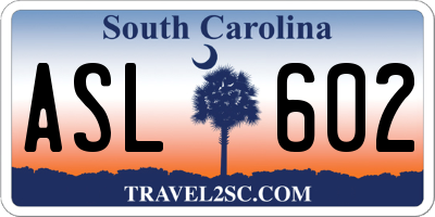 SC license plate ASL602