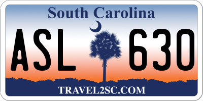 SC license plate ASL630