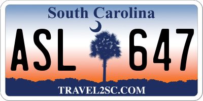 SC license plate ASL647