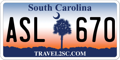 SC license plate ASL670
