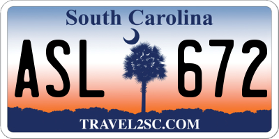 SC license plate ASL672