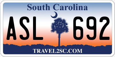 SC license plate ASL692