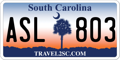 SC license plate ASL803