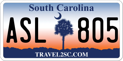 SC license plate ASL805
