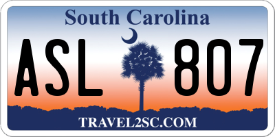 SC license plate ASL807