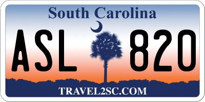 SC license plate ASL820