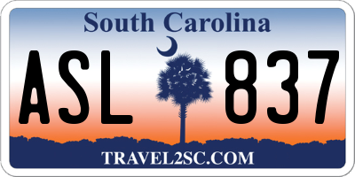 SC license plate ASL837