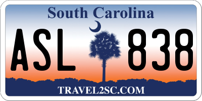 SC license plate ASL838
