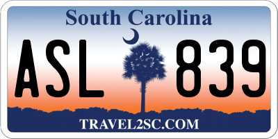 SC license plate ASL839