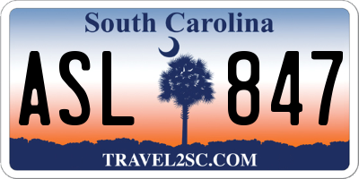 SC license plate ASL847