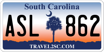 SC license plate ASL862