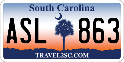 SC license plate ASL863