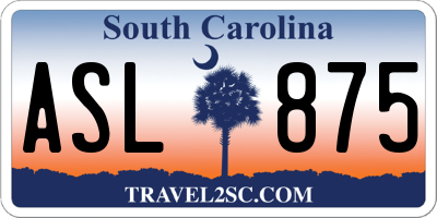 SC license plate ASL875