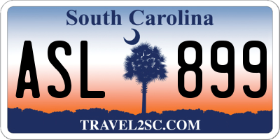 SC license plate ASL899