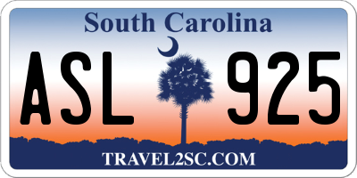 SC license plate ASL925