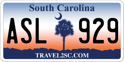 SC license plate ASL929