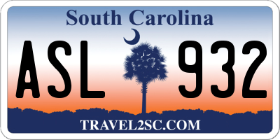 SC license plate ASL932