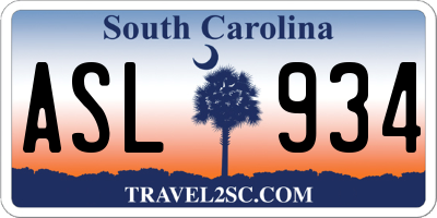 SC license plate ASL934
