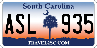 SC license plate ASL935