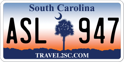 SC license plate ASL947