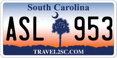 SC license plate ASL953